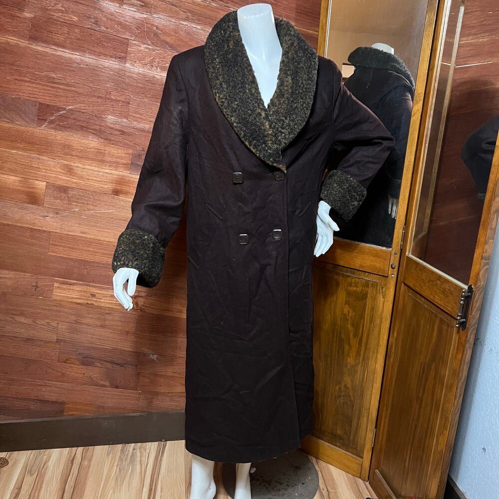 VINTAGE 90s Wool Double Breasted Trench Coat Size 8 Dark Academia Maxi Chocolate